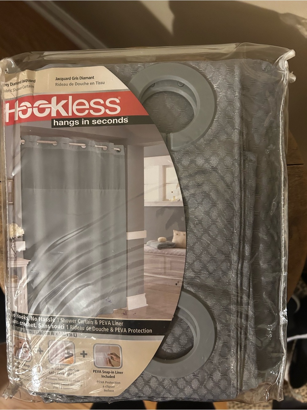 Hookless Grey Diamond Jacquard Shower Curtain & PEVA Liner included